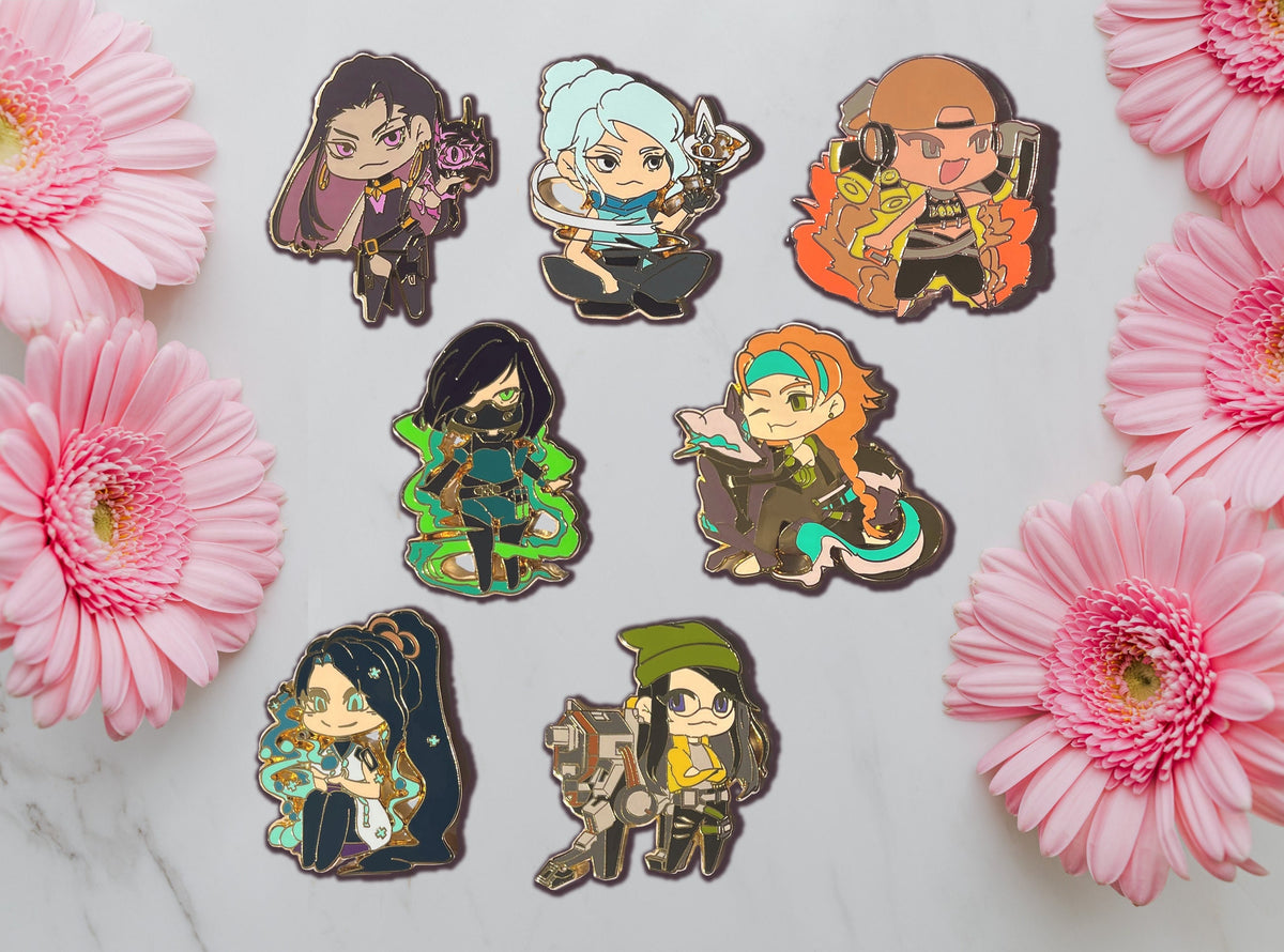 Valorant! Killjoy, Viper, Skye, Reyna, Sage, Jett, and Raze Enamel Pins (SET 1)