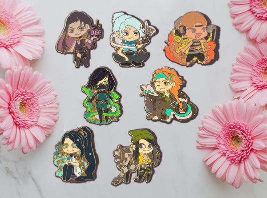 Valorant! Killjoy, Viper, Skye, Reyna, Sage, Jett, and Raze Enamel Pins (SET 1)