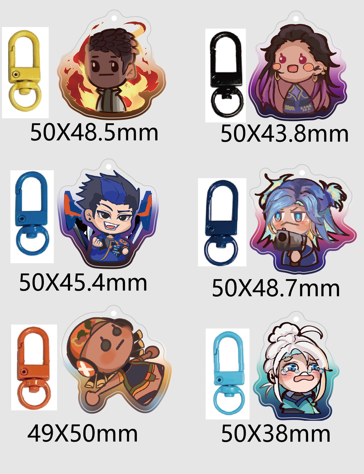 Valorant Duelist Keychains l Reyna, Jett, Raze, Yoru, Pheonix, Neon